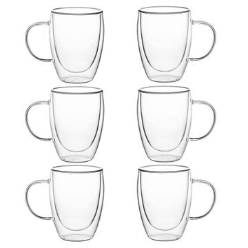 Double Wall Insulated Glass Mugs 310ml - Set of 6