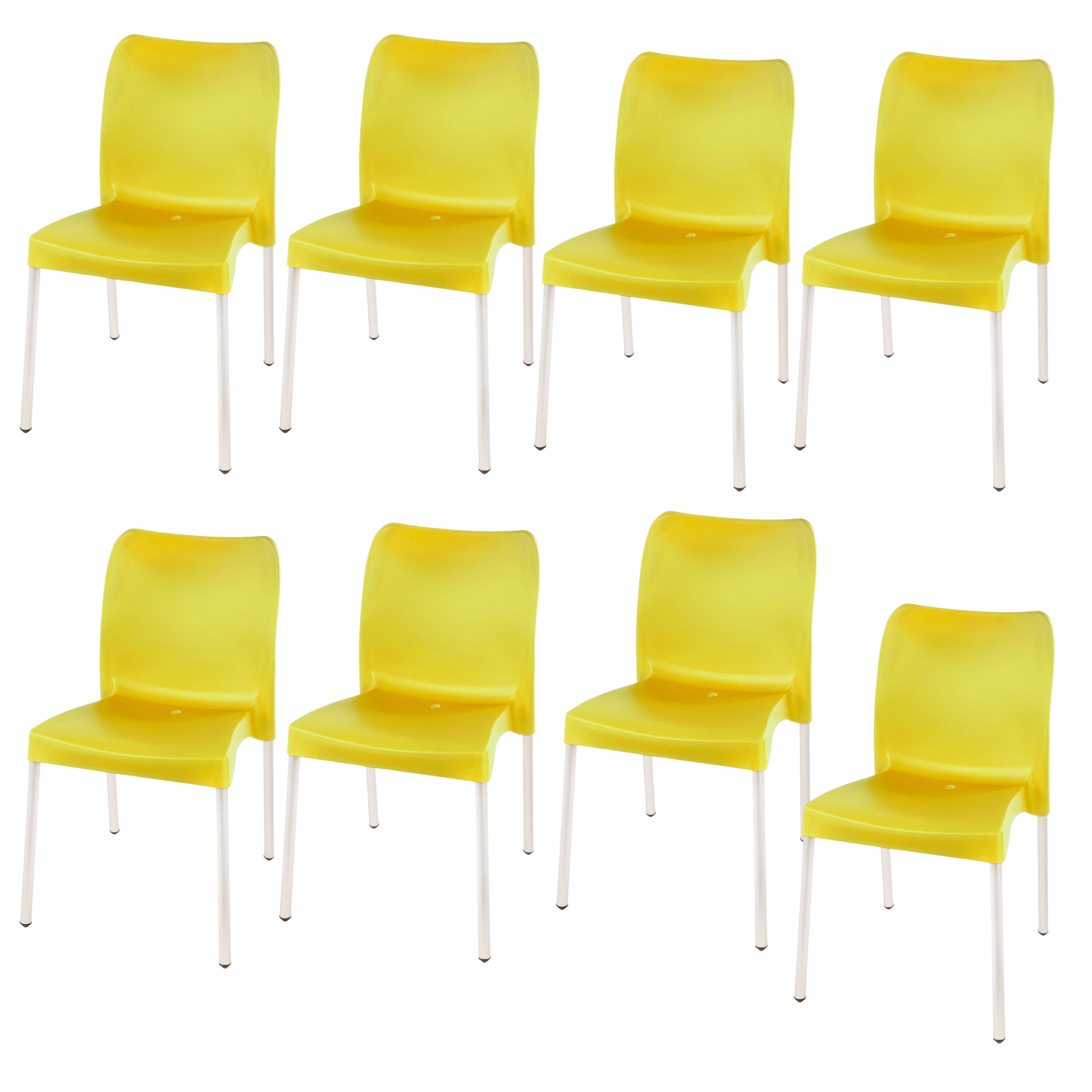 Florence Heavy  Duty Plastic Bistro Chair / Patio Chair / Garden Chair / Stackable - NO ARMRESTS - YELLOW  - Set of 8
