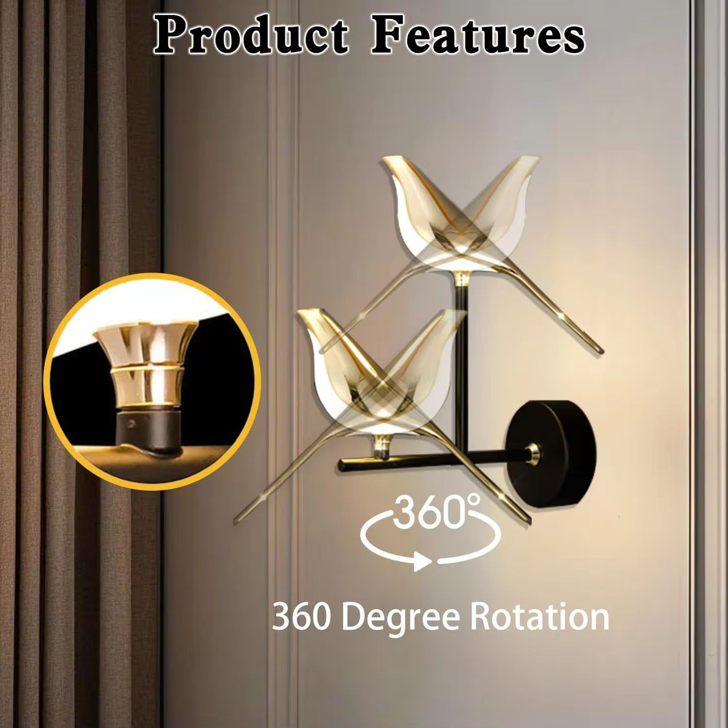 360 Rotating Bird Wall Sconce with LED Accent Light