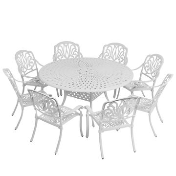 8 Seater - Protea  Aluminium Patio Set / Garden Furniture / Outdoor Dining Set    (8 Protea Chairs with 154cm Round Lattice Table) - WHITE