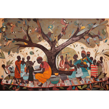 Canvas Wall Art - African Villagers Under a Tree - A1493 - [120 x 80 cm]