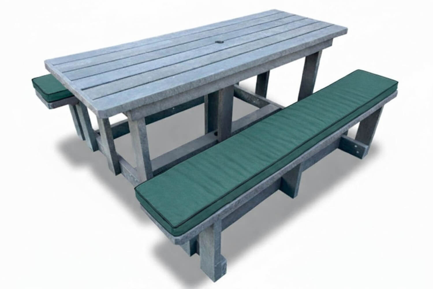 Recycled Plastic Picnic Table 8-Seater With Green Cushions