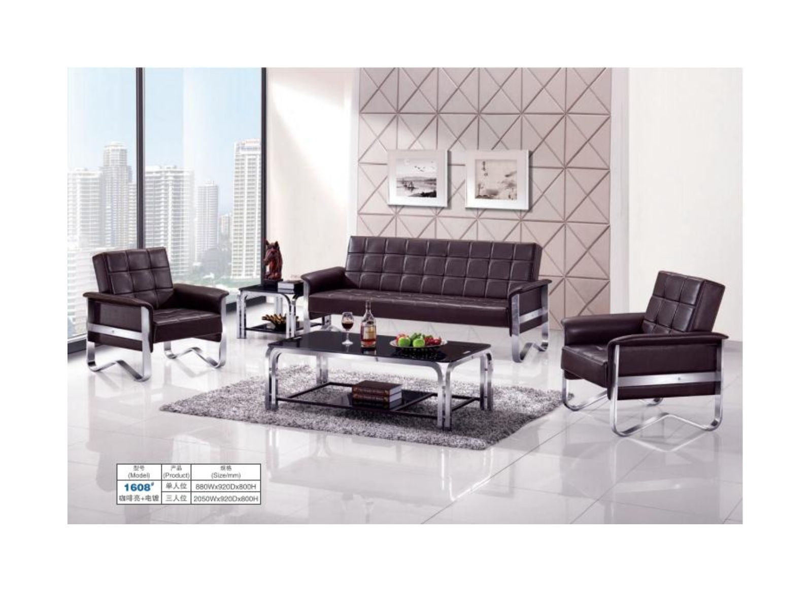 QandAHome-5-Seater Bench Leather  Waiting Room Chair
