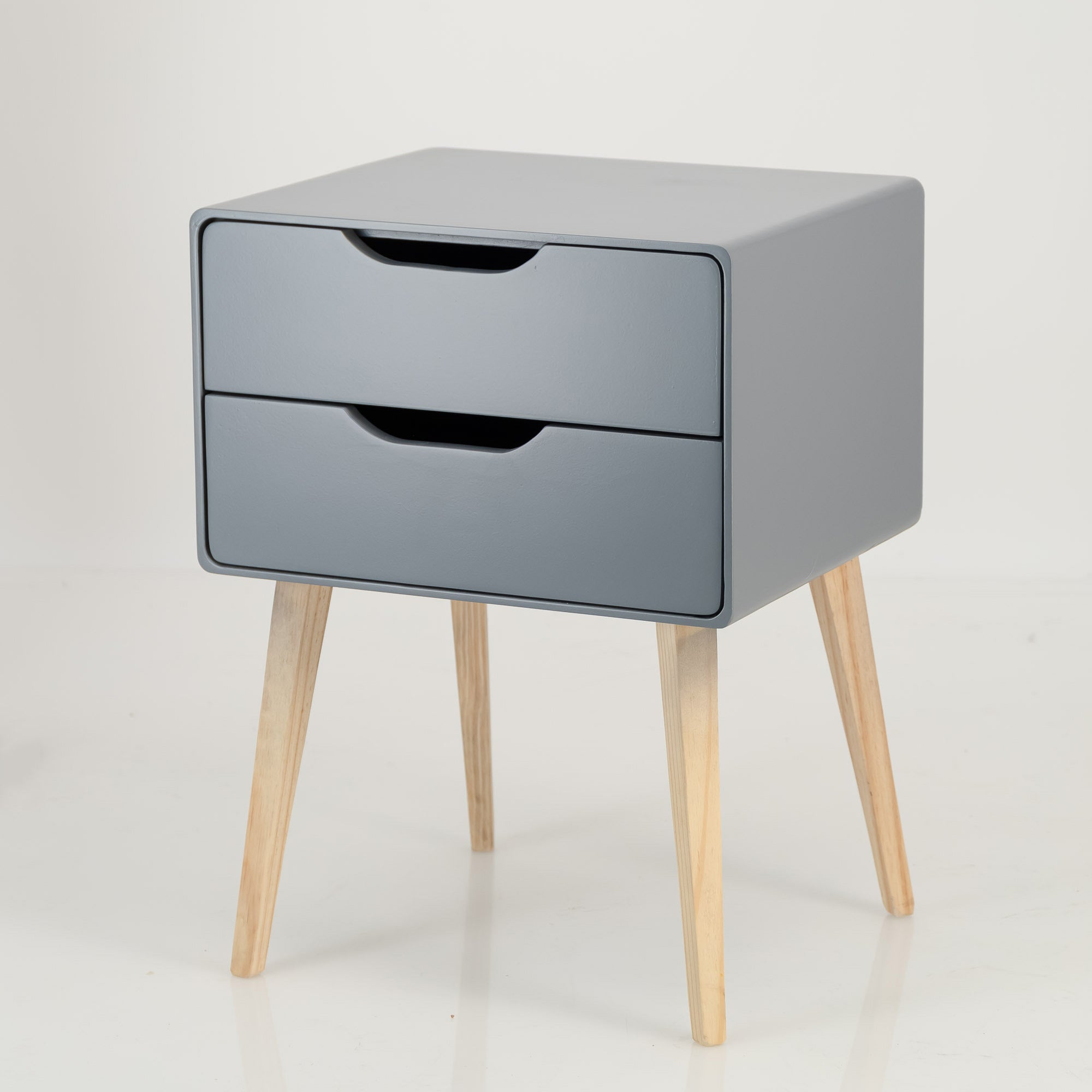 Khaya Two Drawer Side Table with Cut Out Handle - Grey