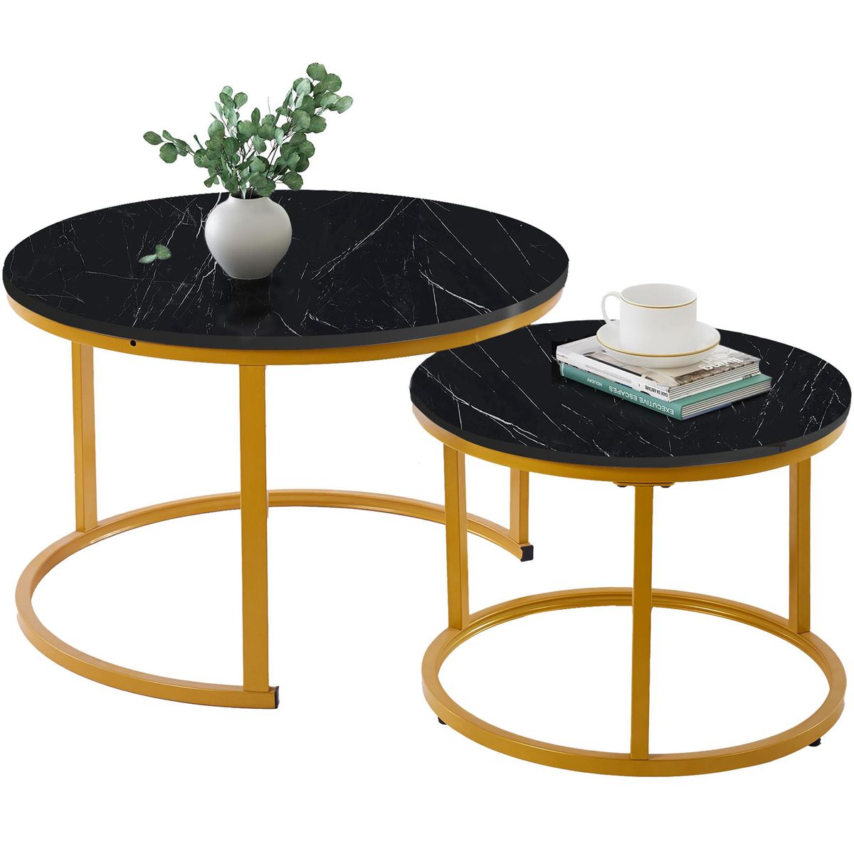 Nesting Coffee Table 2 Set Side Table Melamine Patio Office Table - Black Gold
