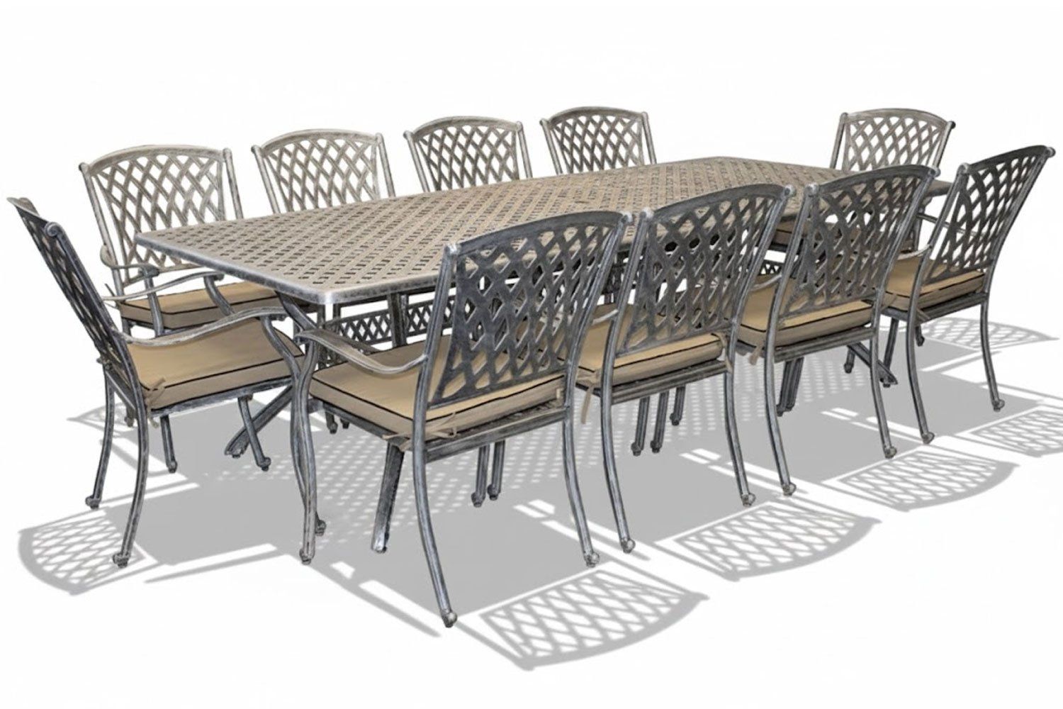 Tuscan Aluminium Dining Set 10-Seater (Beige Cushions)