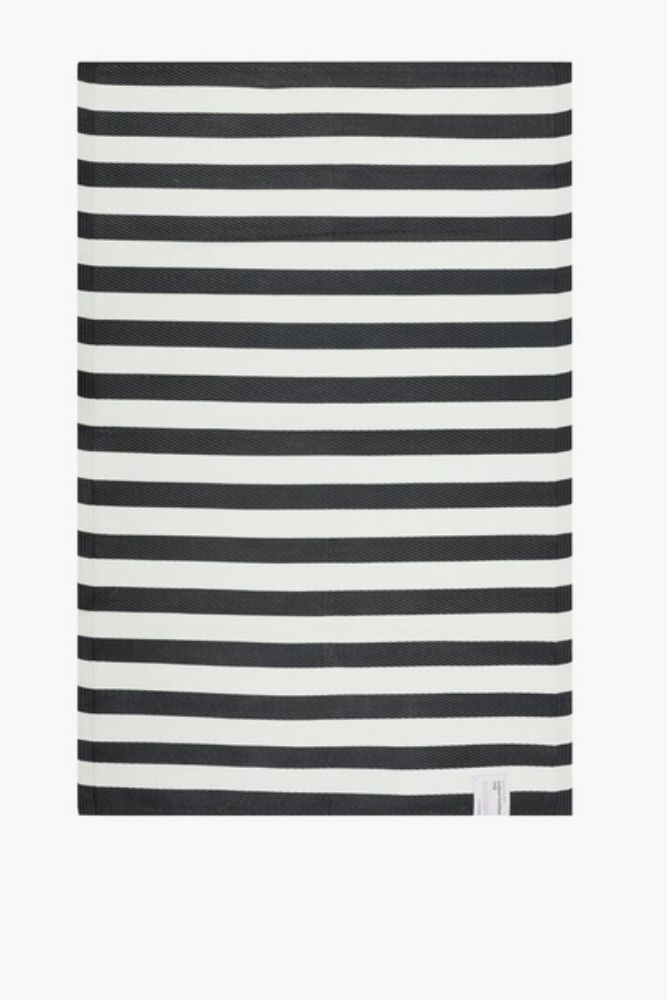 Patio Stripe Rug 120x180cm Black Striped Polypropylene Outdoor Rug