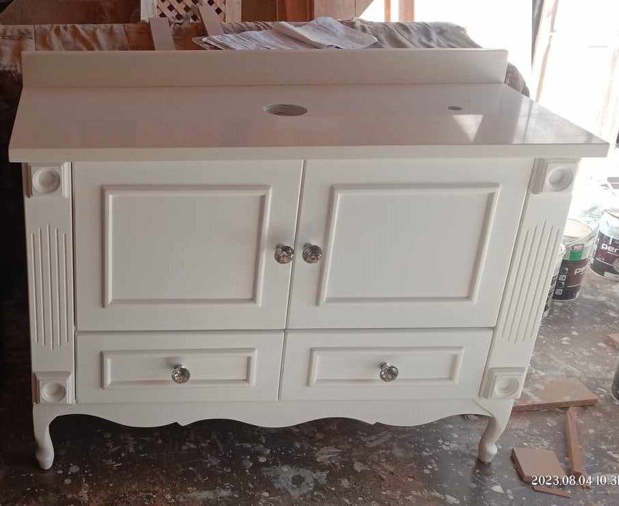 Double vanity white with white quartz top.