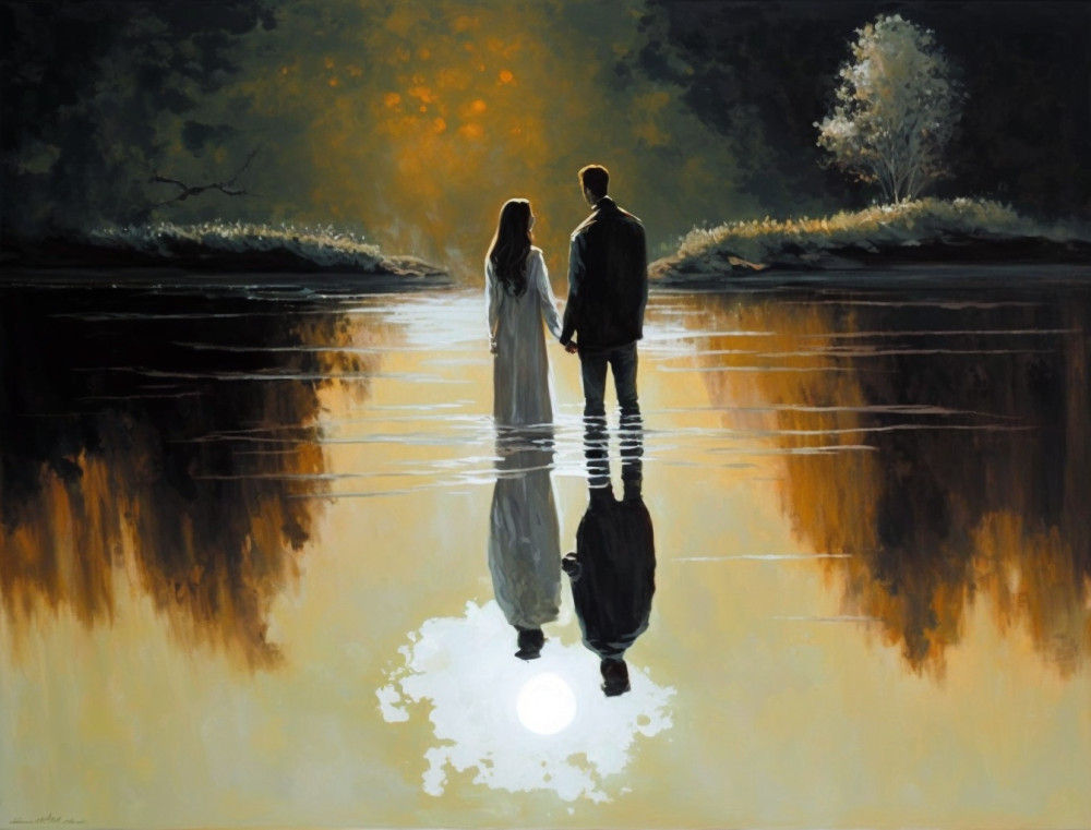 Canvas Wall Art - Canvas Wall Art: Loves Reflection Acrylic Painting - B1339 - [120 x 80 cm]
