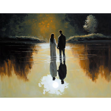 Canvas Wall Art - Canvas Wall Art: Loves Reflection Acrylic Painting - B1339 - [120 x 80 cm]