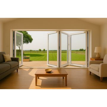 Kenzo - SFD4FG7LW - Aluminium Fold A-Side Door 2.8mx2.1m White 3 Doors Open Left, 1 Door Open Right Viewed From Outside