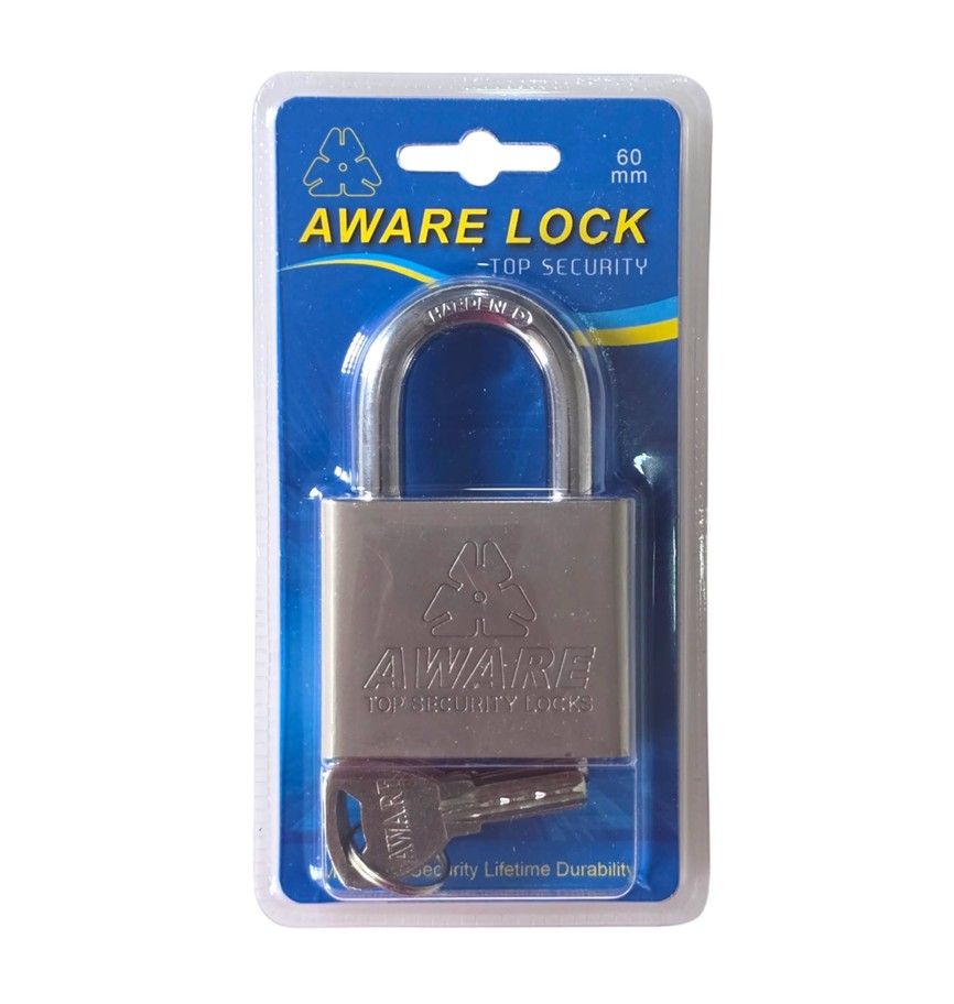 AWARE - Security Padlock Brass Mechanism Hardend Steel Body - 60mm