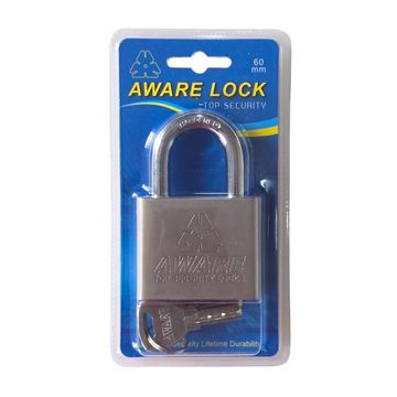 AWARE - Security Padlock Brass Mechanism Hardend Steel Body - 60mm