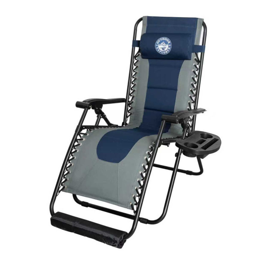 Outdoor Explorer Atlas 160kg Padded Zero Gravity Recliner Chair – Cushion, Footrest & Large Side Tray – 65 cm Wide