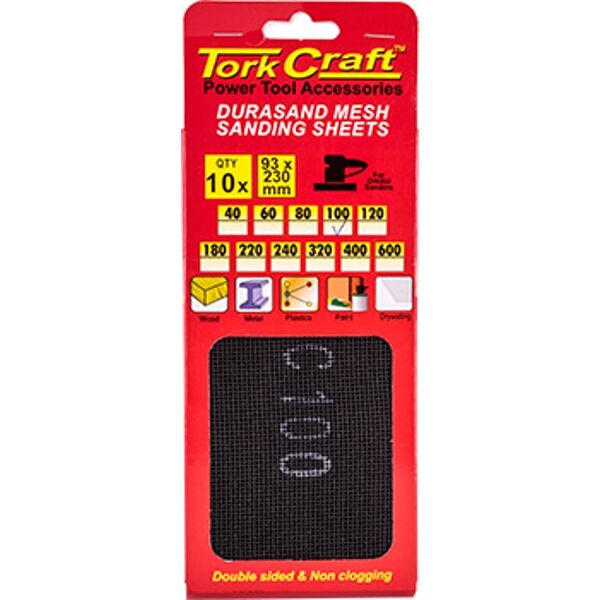 Durasand Mesh Sanding Sheet 100Grit 93x230mm 10 Piece - 8 Pack