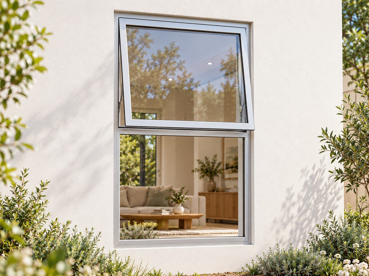 Kenzo Premium Top-Hung Aluminium Window - Silver, 900 1200 mm, Upper Opener with Fixed Lower Pane, Clear Glass