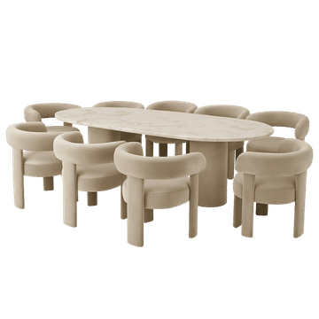 Vintos Dining Set – Marble Top Table with 8 Chairs
