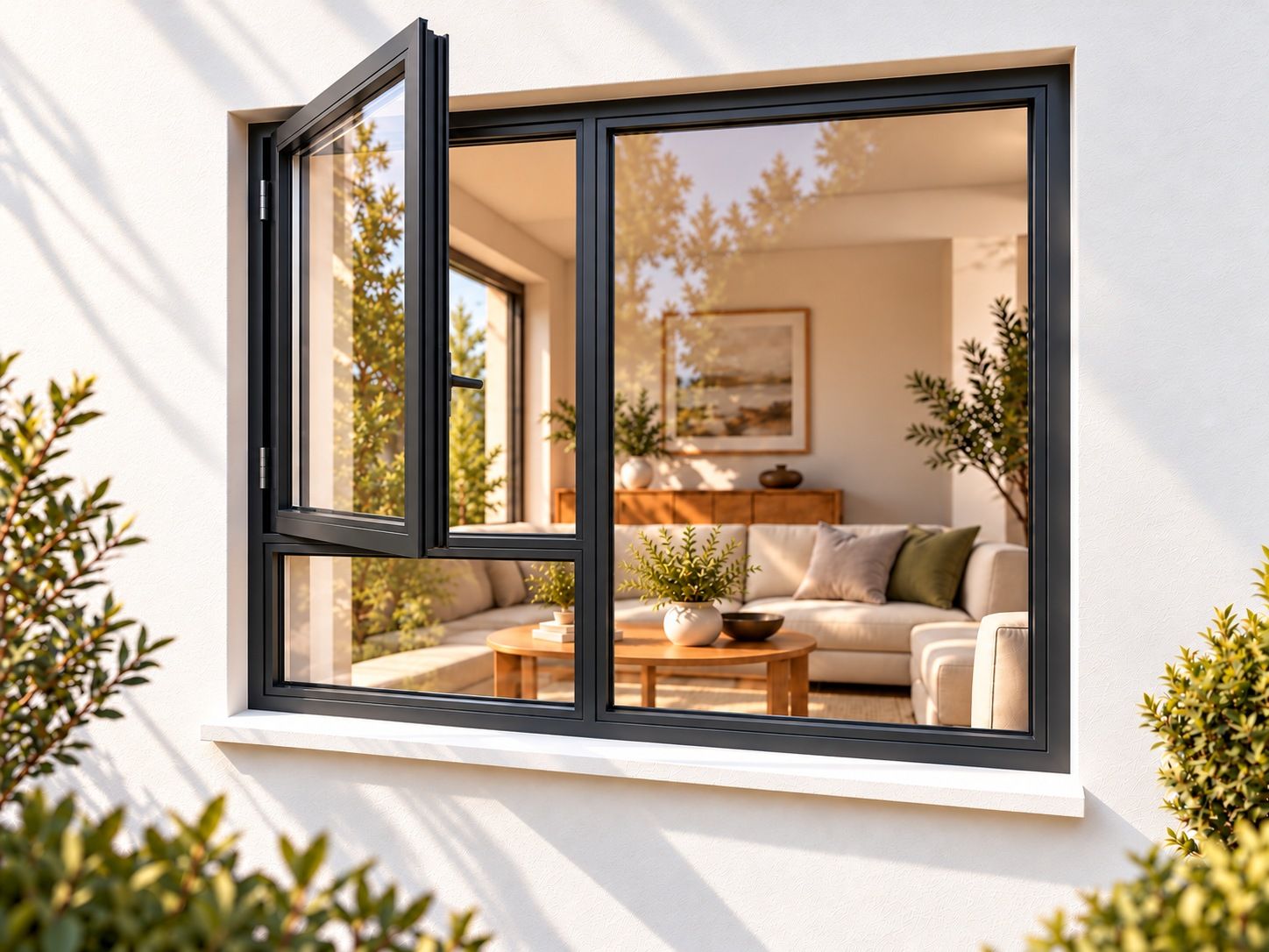 Kenzo Premium Side-Hung Aluminium Window - Charcoal, 1800 1500 mm, Left Side Opener with Fixed Bottom Pane