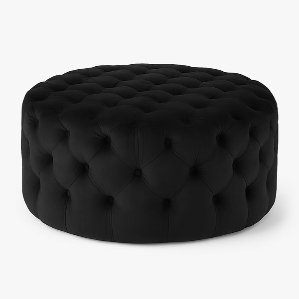 Clark Round Velvet Upholstered Ottoman Black Small