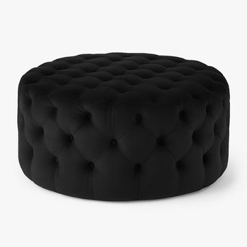 Clark Round Velvet Upholstered Ottoman Black Small
