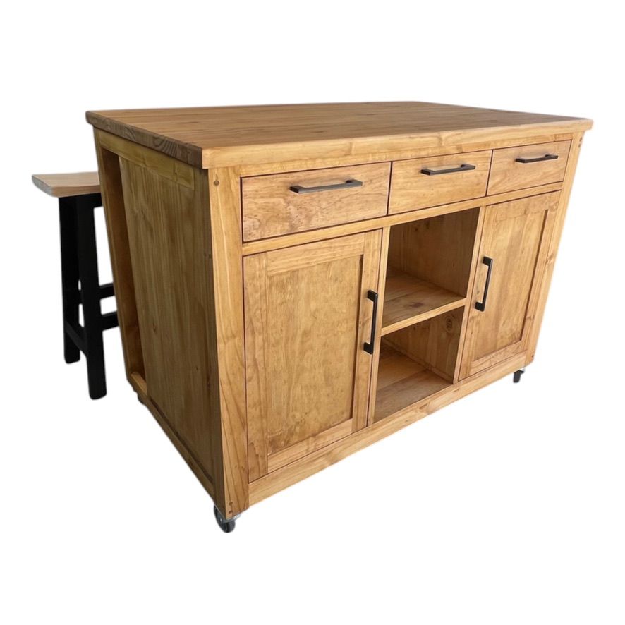 Stilbaai Solid Wood Kitchen Island & Dining Table with Drawers & Cupboards