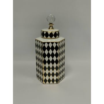 GINGER JAR BLACK/GOLD/CREAM 14.5X12.5X32.5CM