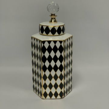 GINGER JAR BLACK/GOLD/CREAM 14.5X12.5X32.5CM