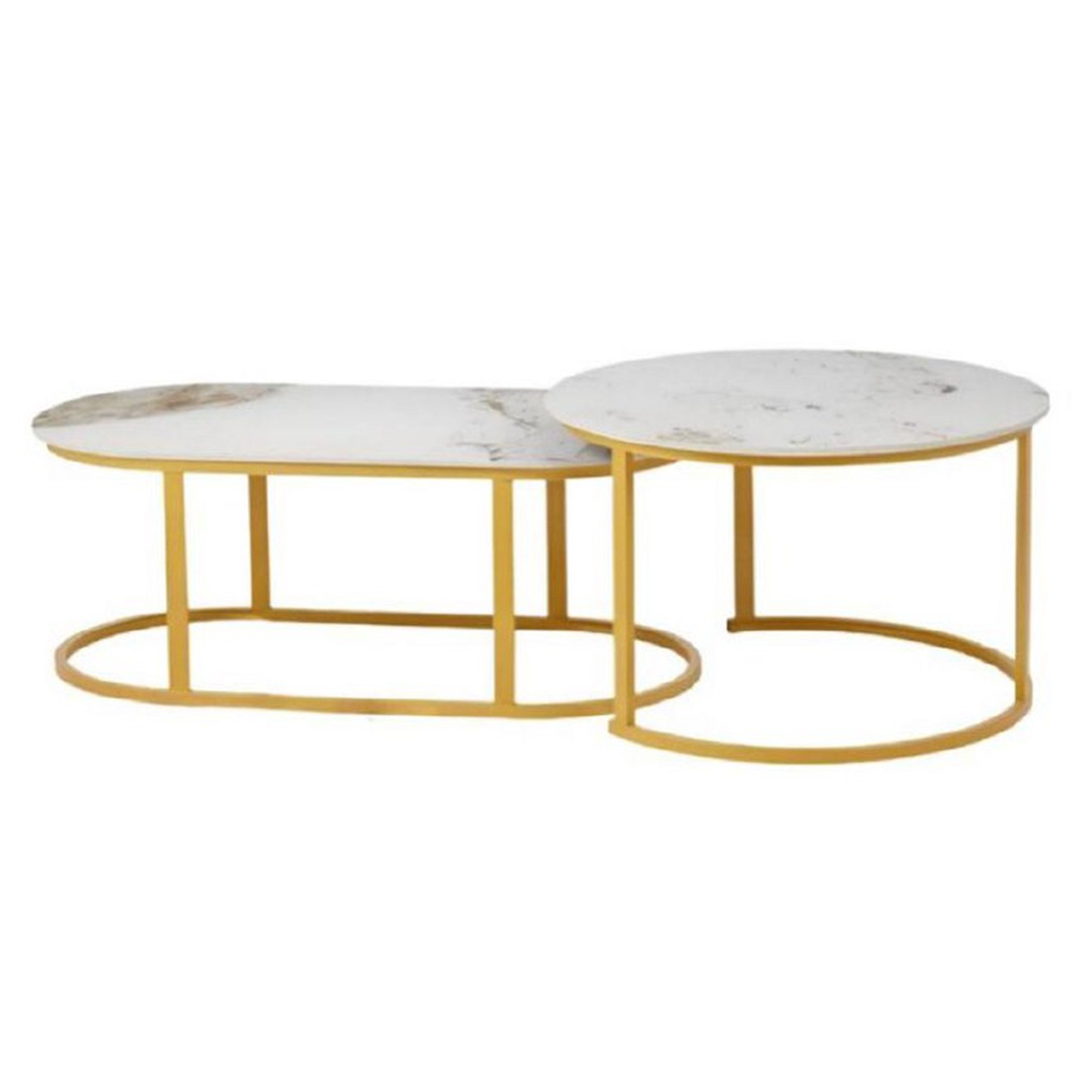 Nesting Coffee Table Set with a Marblelook top and gold metal frame