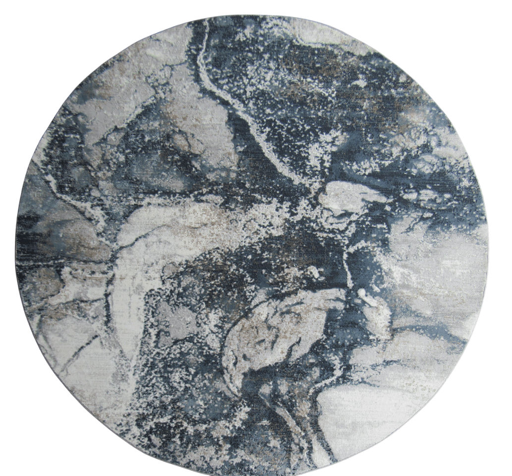 BK Carpets & Rugs – Modern Abstract Round Rug – Grey & Blue- 2m x 2m
