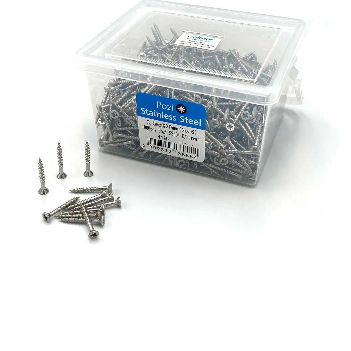 Chipboard Screws, Pozi, No.6, 3.5mm x 30mm, Stainless Steel, 1000 Pieces BY WOODLY