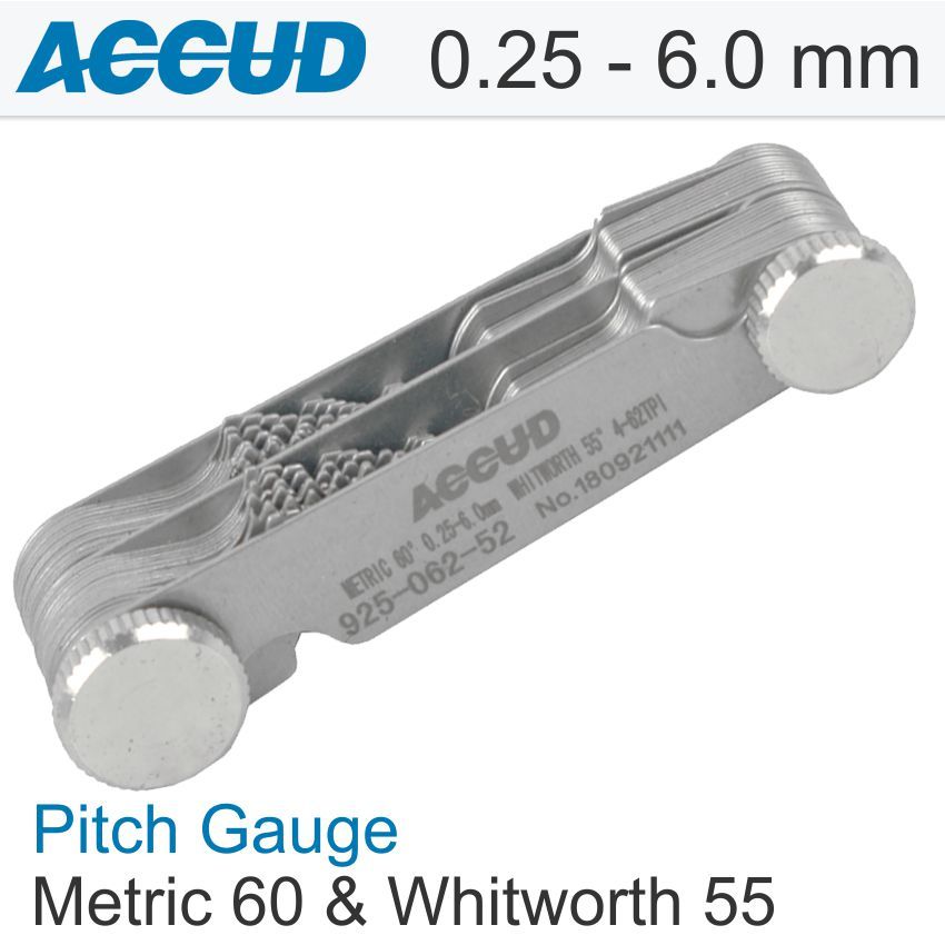 PITCH GAUGE METRIC 0.25-6MM & 4-62TPI 52 LEAVES 60 DEGREE AND WHITWORTH 5