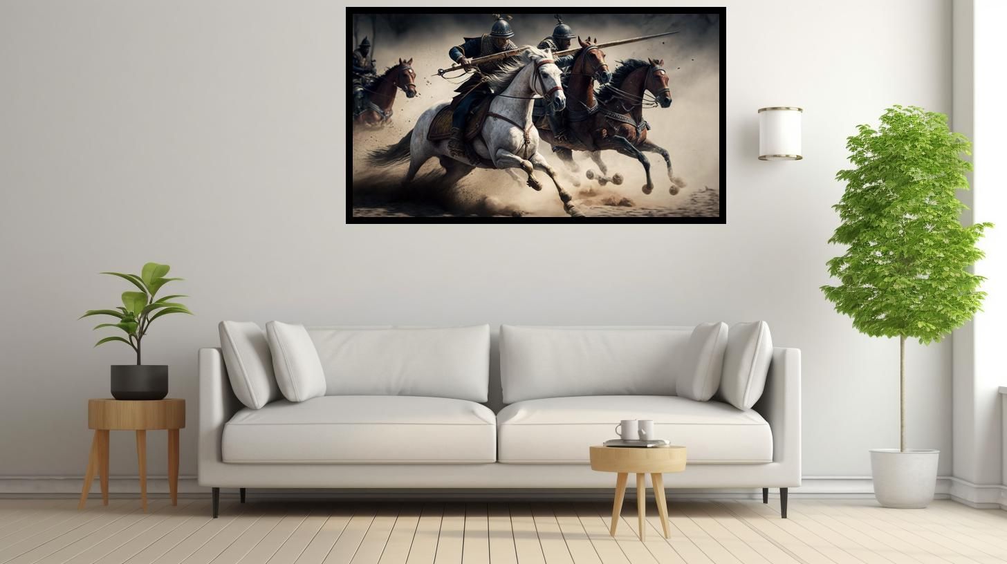 Canvas Wall Art - Men War Horses - B1641 [120 x 80 cm]