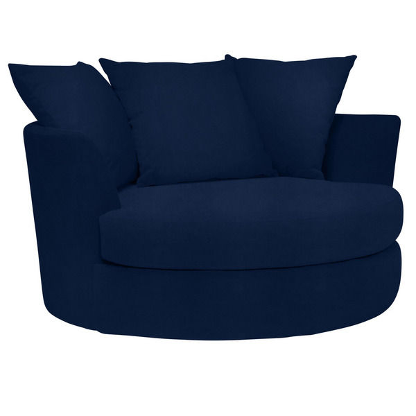 Fiona Velvet Barrel Lounger Accent Chair- Dark Blue