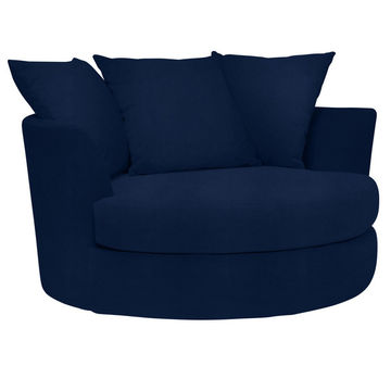 Fiona Velvet Barrel Lounger Accent Chair- Dark Blue