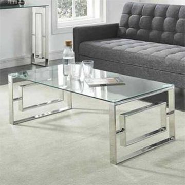 Italia Glass Coffee Table With Geometric Metal Base