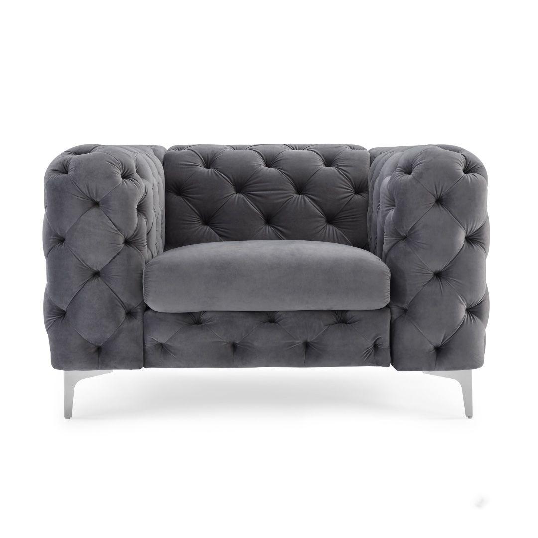 Modern Grey Chesterfield 1 seater Sofa - Light Grey
