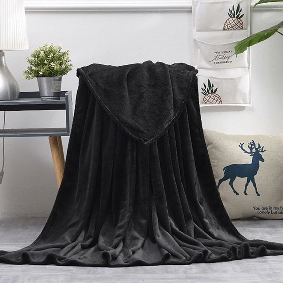 Nu Dekor - Ultra Soft Fleece Throw Blanket - Queen - Black - 180x200cm