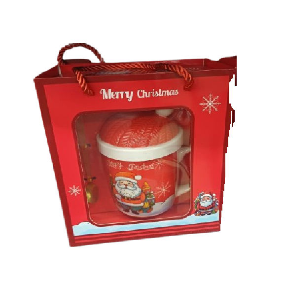 Merry Christmas Gift Cup With Lid and Stainless Steel spoon