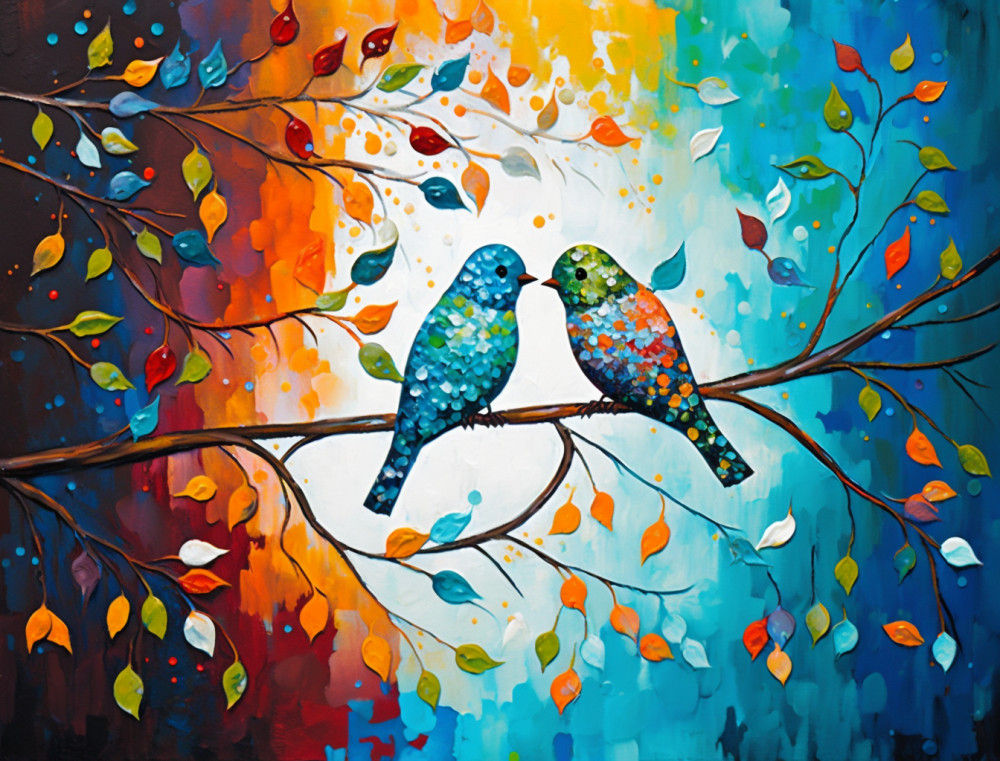 Canvas Wall Art - Canvas Wall Art: Lovebirds Acrylic Painting - B1315 - [120 x 80 cm]