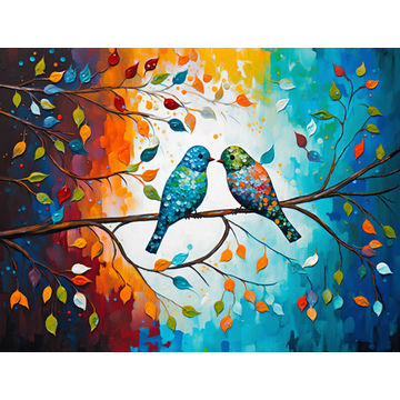 Canvas Wall Art - Canvas Wall Art: Lovebirds Acrylic Painting - B1315 - [120 x 80 cm]