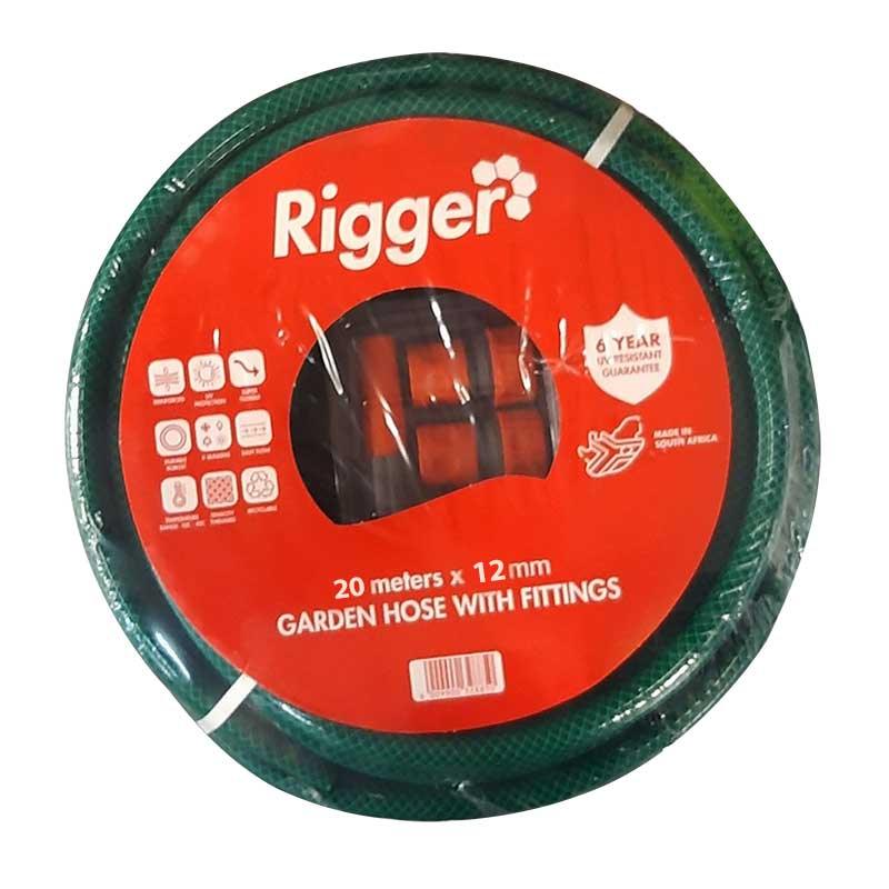 RIGGER Garden Hose Reinforced 6 Year 12mm x 20mt With Fittings