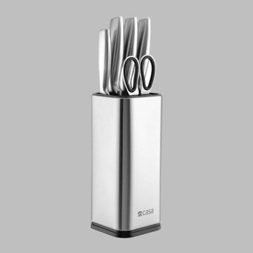 CASA - PALERMO – 6PC KNIFE SET – 4 KNIVES, FOOD SHEARS & BLOCK - STAINLESS STEEL