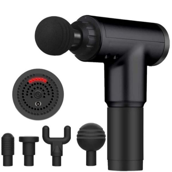 Deep Tissue Massage Gun with 4 Changeable Heads - Black/Silver