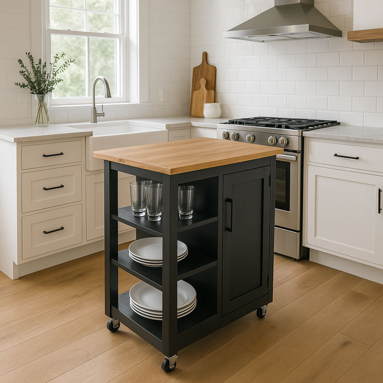 ModNest Rustic Mini Island Cupboard-2 Shelves on Castors
