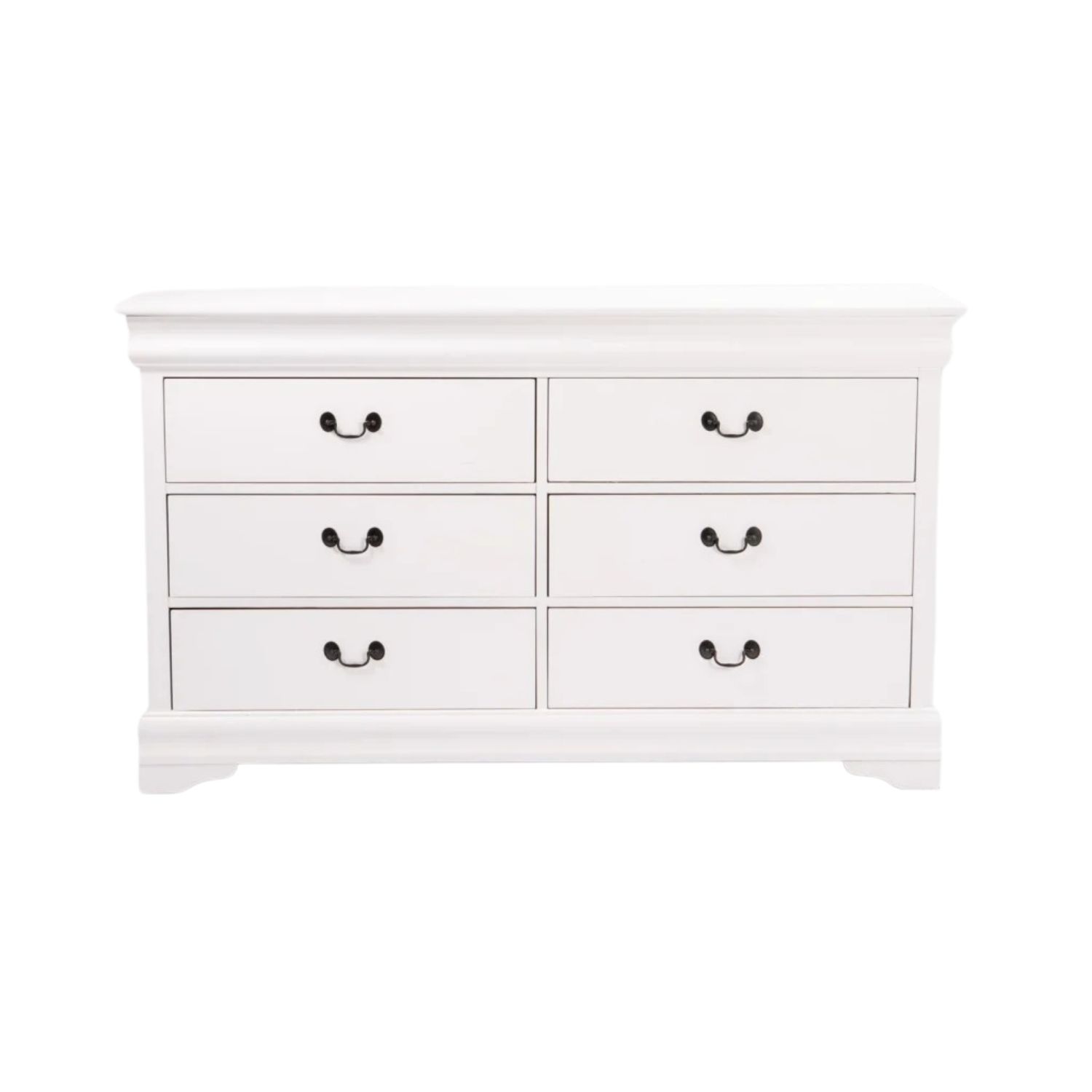 6 Drawer Solid Rubber Wood Dresser - White