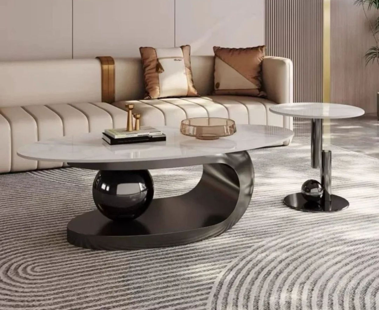 EFURN- Aria 2pc oval marble top coffee table in Black