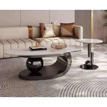 EFURN- Aria 2pc oval marble top coffee table in Black