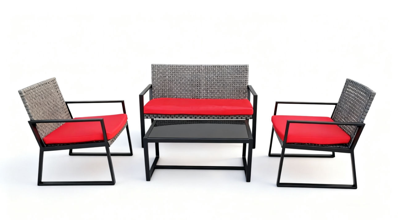 Black Patio Conversation Set with Red Cushions Included 4PC