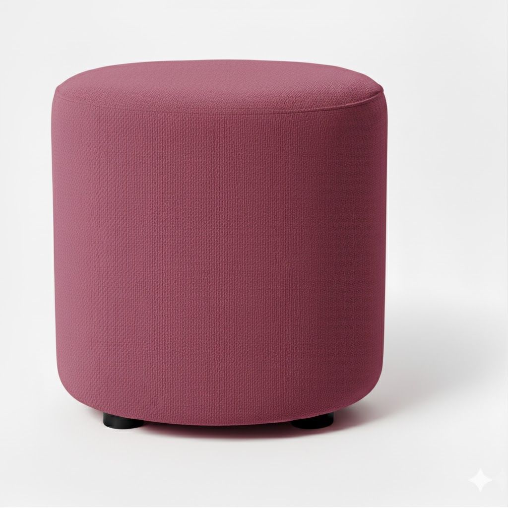 Round Upholstered Fabric Ottoman Dark Pink