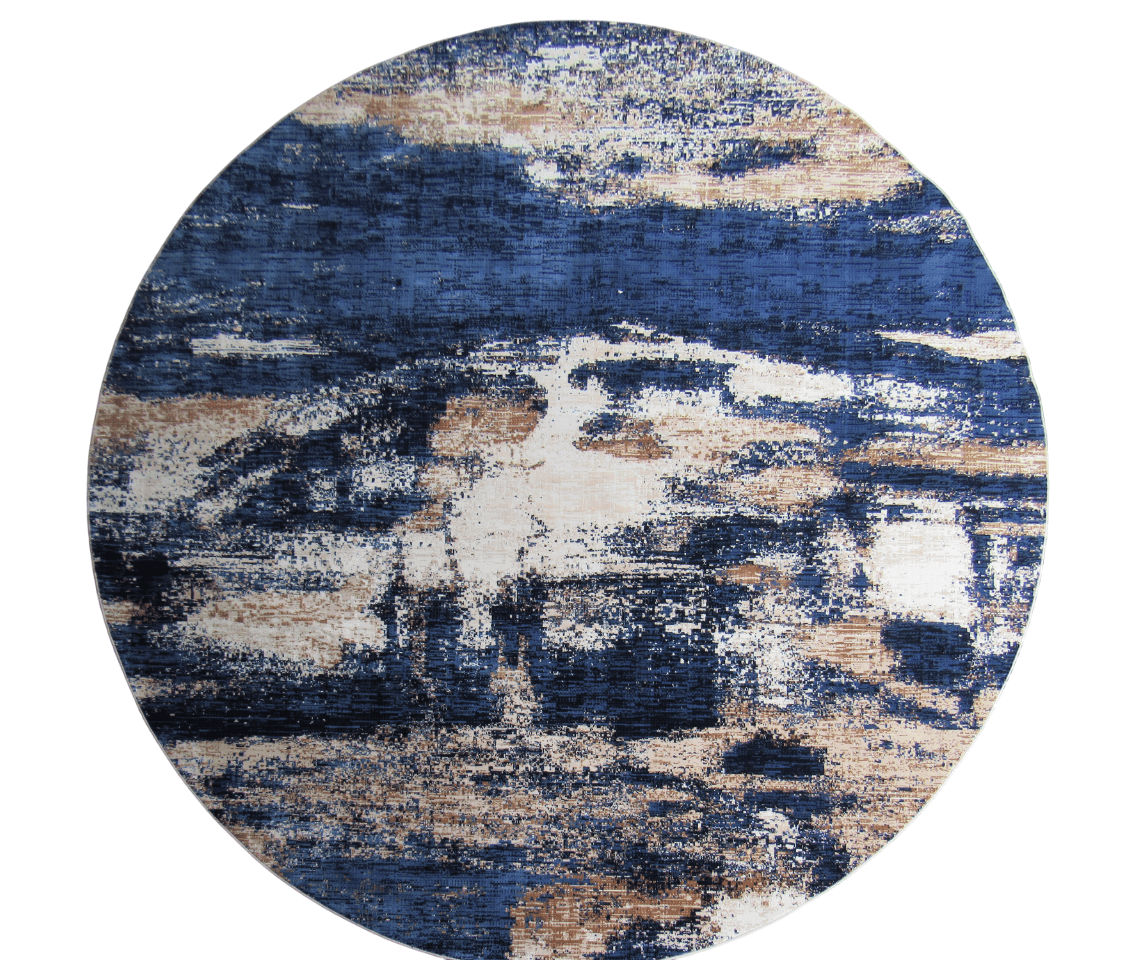 BK Carpets & Rugs – Modern Abstract Round Rug – Blue, Beige & Light Beige - 2.8m x 2.8m